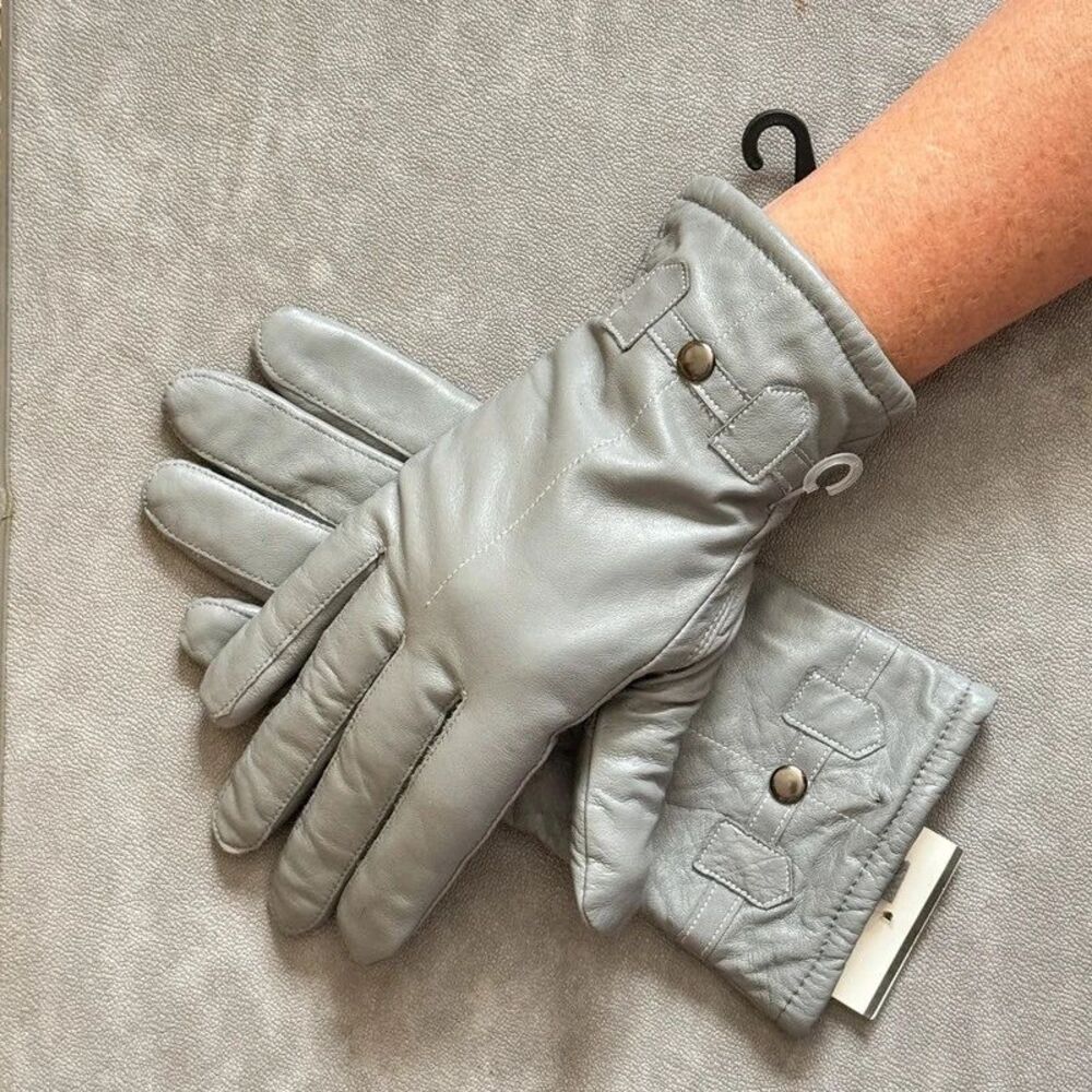 Vintage Grey Leather Gloves Knit Cuff Snap Gloves International Deadstock Sony
